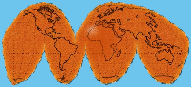 earth on peeled orange
